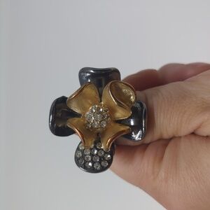 Gold and Black Flexible Flower Statement Ring